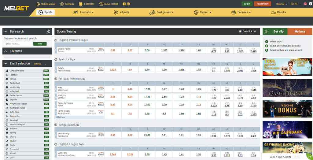 Melbet Bookie: 100 EUR Registration Reward - Sports Betting Lines and Odds